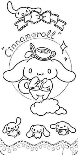 Tranh tô màu cinnamoroll trong tách trà giữa mây
