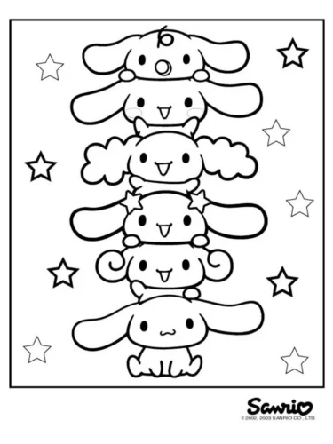 Hình tô màu năm Cinnamoroll xếp chồng giữa sao