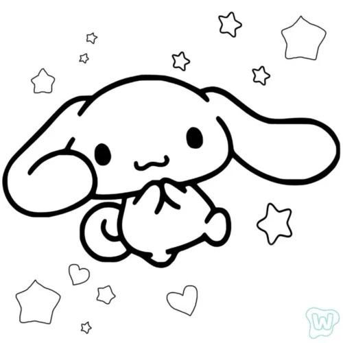 Tranh tô màu cinnamoroll cười giữa sao và trái tim