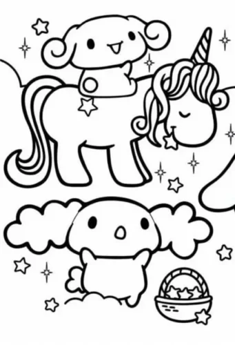 Mẫu tô màu cinnamoroll cưỡi kỳ lân