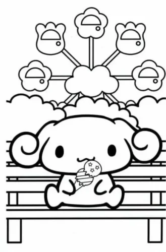 Hình tô màu cinnamoroll ngồi dưới vòng đu quay