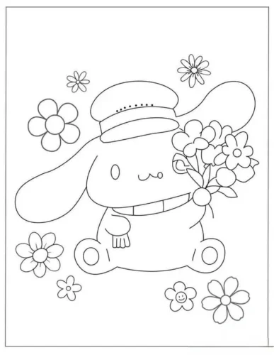 Cinnamoroll đội mũ ôm bó hoa