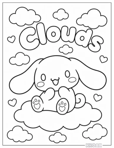 Cinnamoroll trên mây dưới chữ Clouds