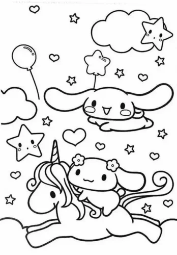 Cinnamoroll cưỡi kỳ lân giữa mây