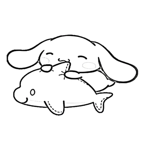 Cinnamoroll nằm trên lưng cá heo