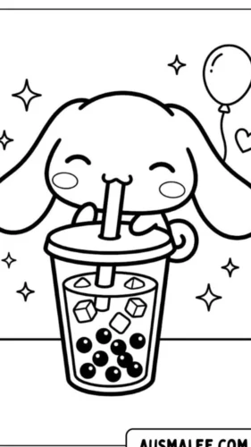 Cinnamoroll uống trà sữa trân châu