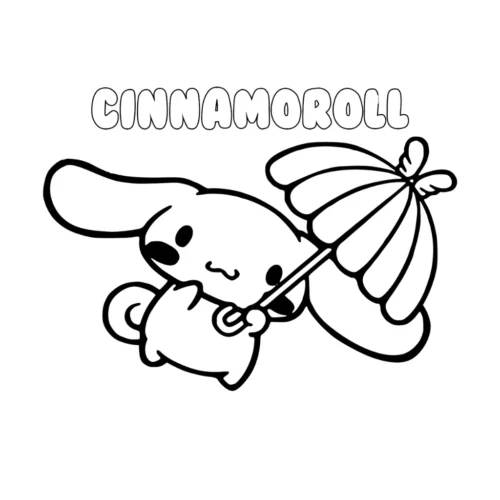 Cinnamoroll cầm ô dưới chữ Cinnamoroll