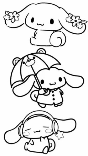 Ba Cinnamoroll với ô và tai nghe