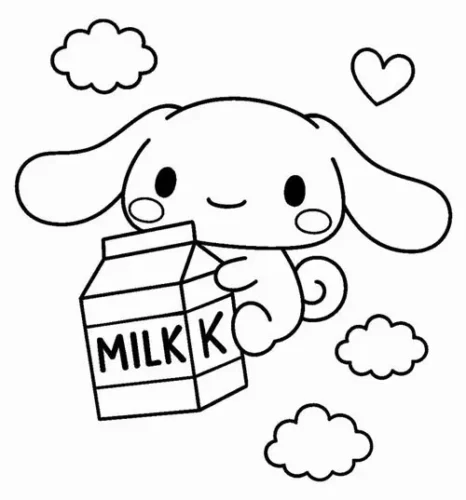 Hình tô màu cinnamoroll ôm hộp sữa