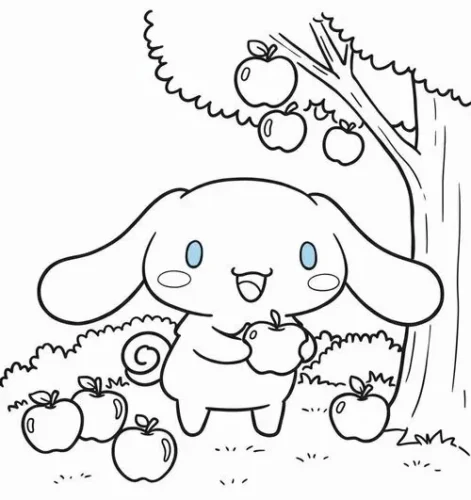 Mẫu tô màu cinnamoroll dưới cây táo