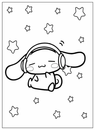 Hình tô màu cinnamoroll đeo tai nghe trong khung