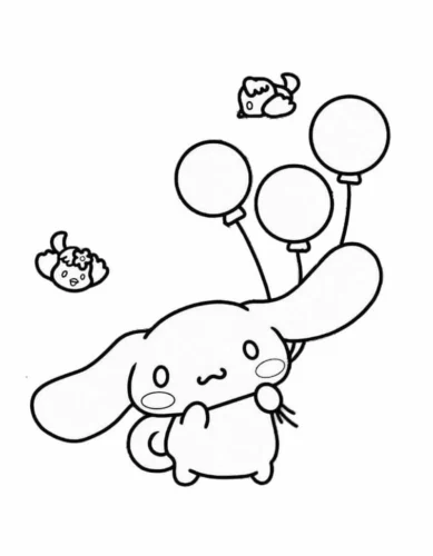Mẫu tô màu cinnamoroll bay cùng bóng bay, nét mảnh