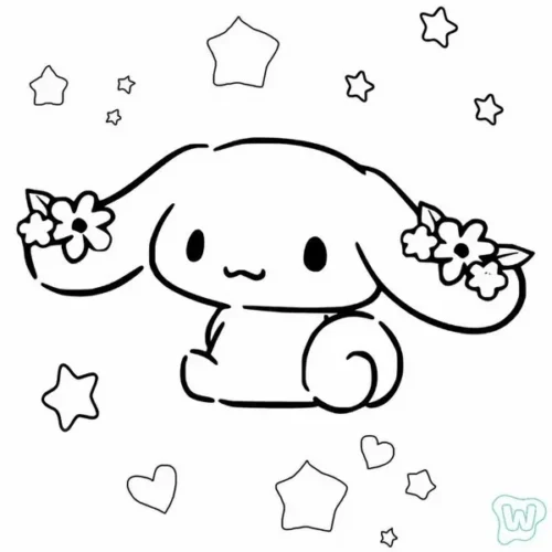 Hình tô màu cinnamoroll cài hoa hai bên tai