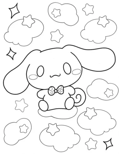Mẫu tô màu cinnamoroll thắt nơ giữa mây