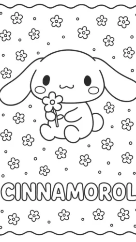 Tranh tô màu cinnamoroll dưới chữ Cinnamoroll