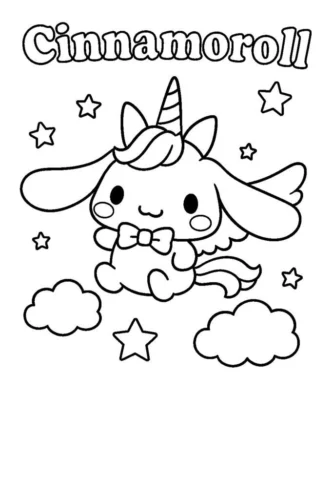 Hình tô màu cinnamoroll kỳ lân dưới chữ