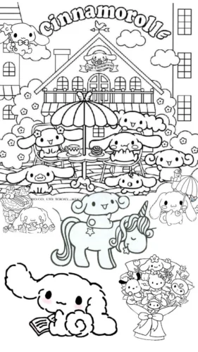 Mẫu tô màu quán cà phê Cinnamoroll và các bạn