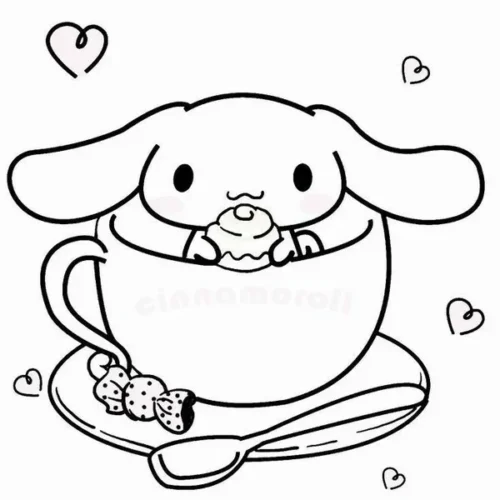 Tranh tô màu cinnamoroll trong tách trà