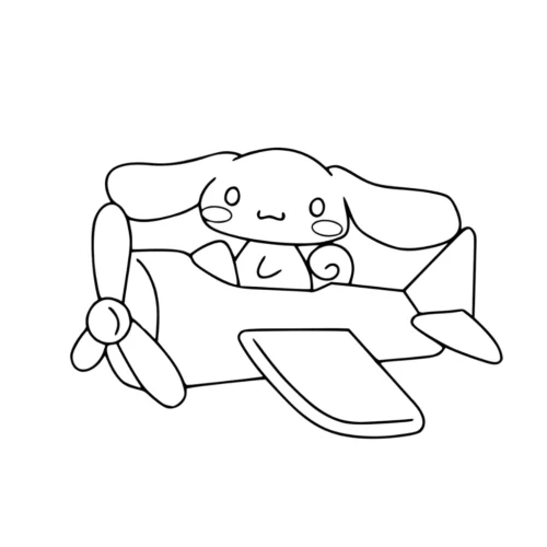 Tranh tô màu cinnamoroll lái máy bay