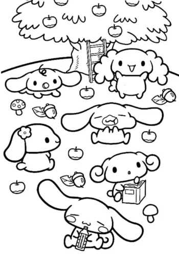 Hình tô màu cinnamoroll và các bạn dưới tán cây