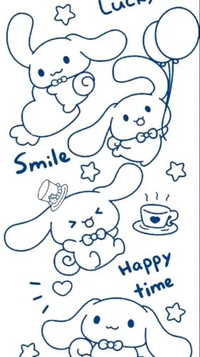 Mẫu tô màu nhiều Cinnamoroll với chữ Smile và Happy time