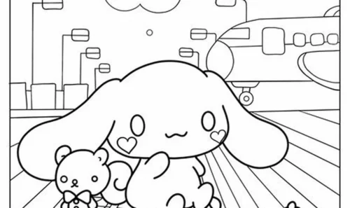 Hình tô màu cinnamoroll và bạn ngắm thành phố