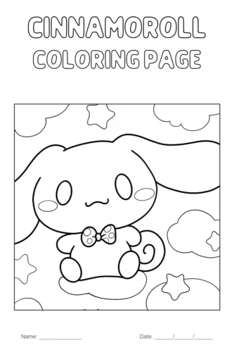 Mẫu tô màu cinnamoroll ôm tách trà giữa mây