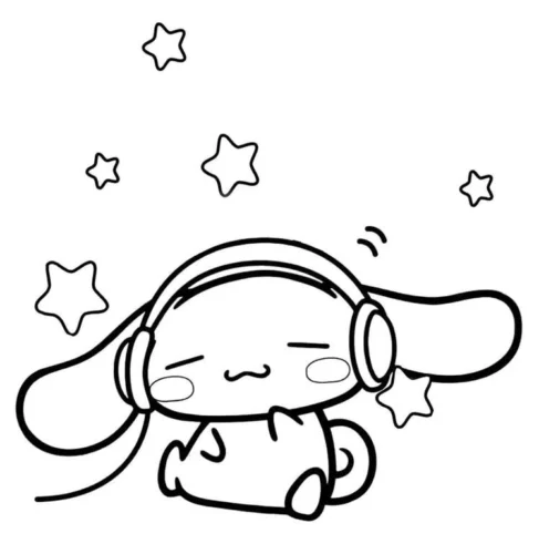 Hình tô màu cinnamoroll đeo tai nghe giữa sao