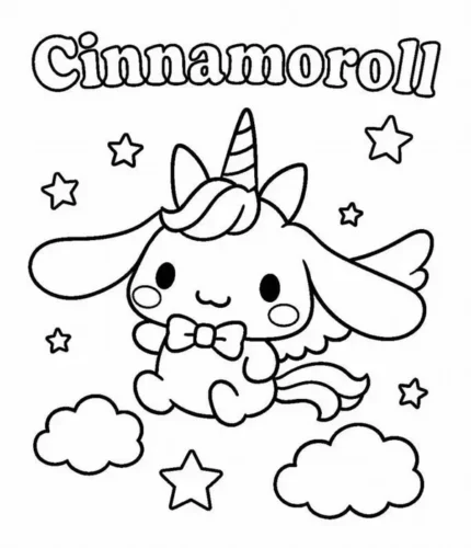 Hình tô màu cinnamoroll kỳ lân dưới chữ
