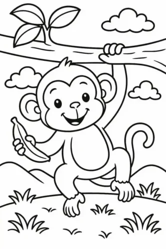 Khỉ ngồi ăn chuối trên đồng cỏ