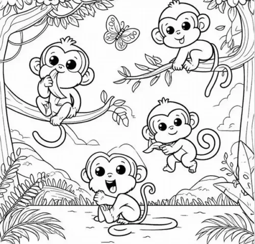 Bầy khỉ chơi trong rừng