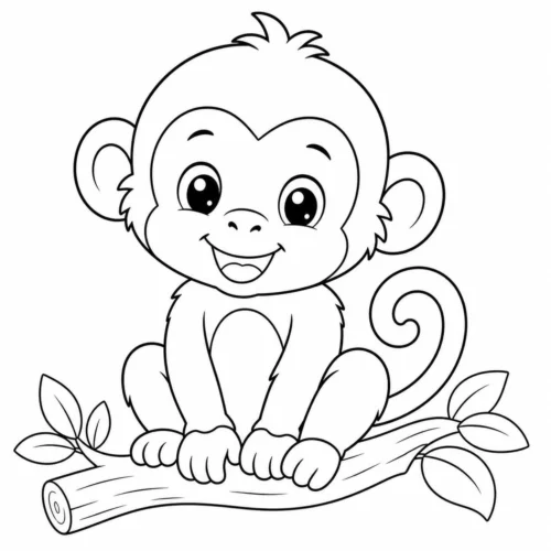 Hình tô màu khỉ ngồi trên cành