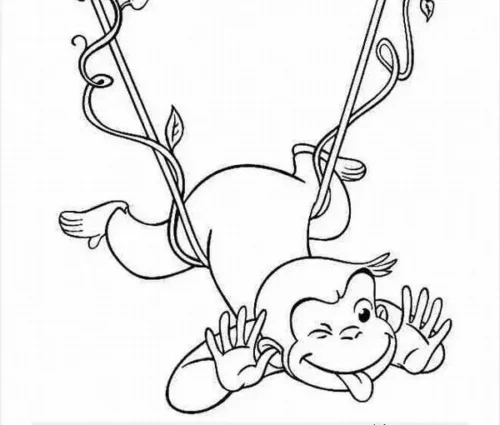 Hình tô màu khỉ treo ngược trên dây