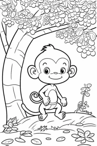 Khỉ con dưới gốc cây lớn