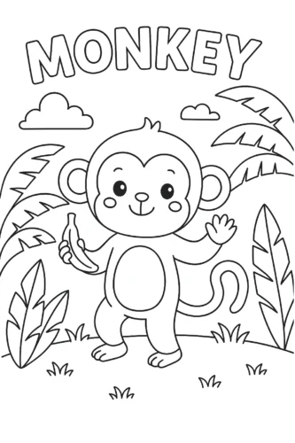 Khỉ có chữ MONKEY để bé tập đọc
