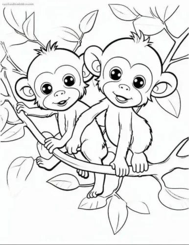 Hai chú khỉ ôm nhau trên cành