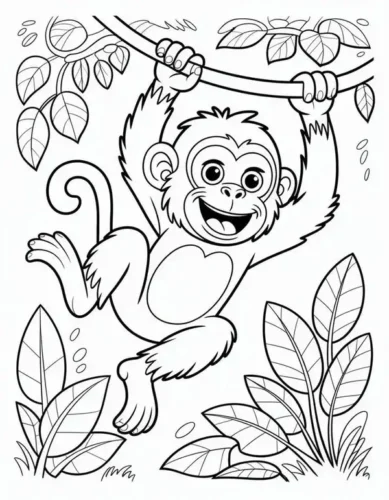 Khỉ đu dây giữa lá rừng