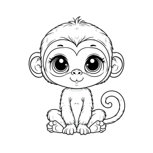 Hình tô màu khỉ con mắt to ngồi