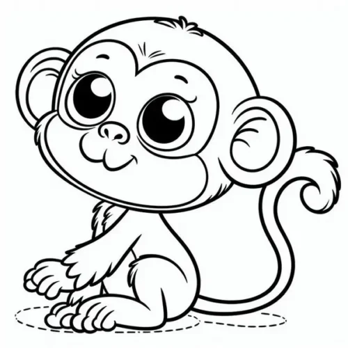 Mẫu tô màu khỉ mắt to ngồi