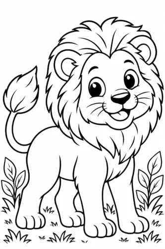 Sư tử con đứng giữa lá cây