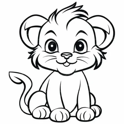 Mẫu tô màu sư tử con tóc rối ngồi chính diện