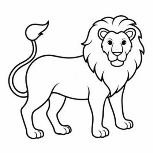 Tranh tô màu sư tử trưởng thành đứng nghiêng, đuôi cong lên