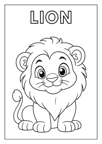 Tranh tô màu sư tử con có chữ LION để bé tập đọc