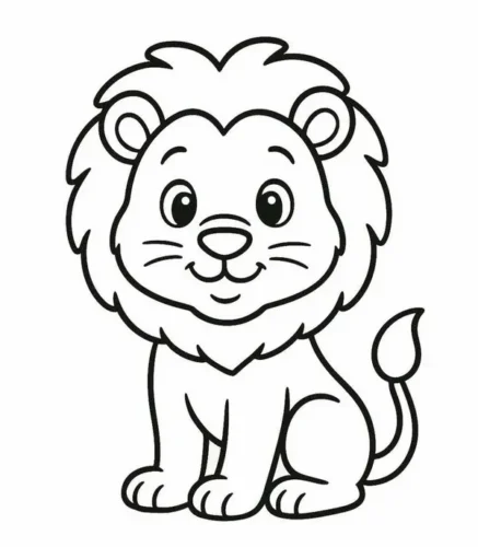 Sư tử con ngồi, bờm tròn, nét đậm dễ tô