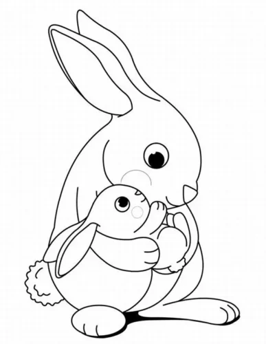 Tranh tô màu thỏ mẹ ôm thỏ con