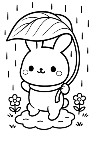 Thỏ che lá dưới mưa