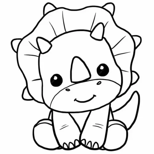 Tranh tô màu khủng long ba sừng con ngồi