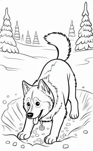 Hình tô màu chó husky đào tuyết