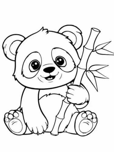 Hình tô màu gấu trúc ôm cành tre