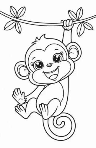 Mẫu tô màu khỉ treo trên dây leo
